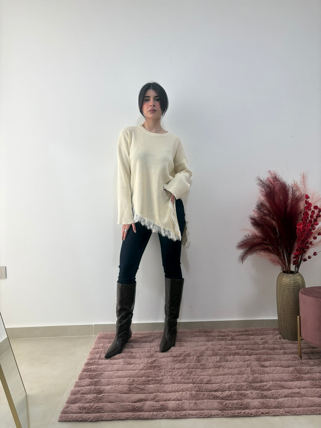 MAGLIA IN FILO IN PIZZO - PETALI DI PIZZO