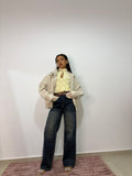 BOMBER IN ECOPELLE -  " NOIR & CREME"