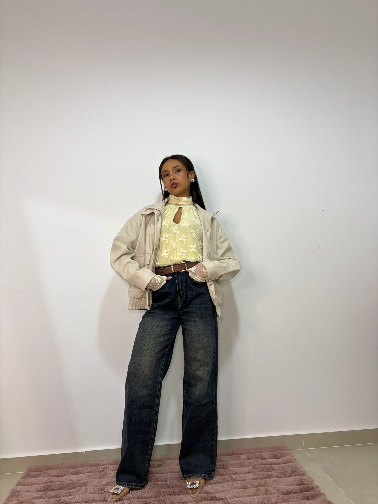 BOMBER IN ECOPELLE -  " NOIR & CREME"