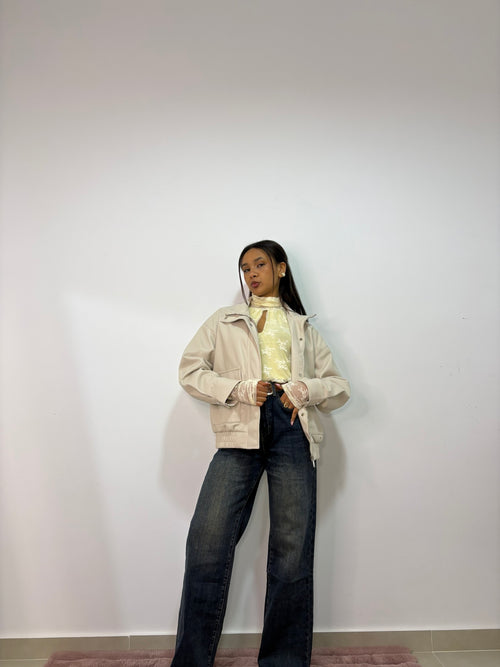 BOMBER IN ECOPELLE -  " NOIR & CREME"